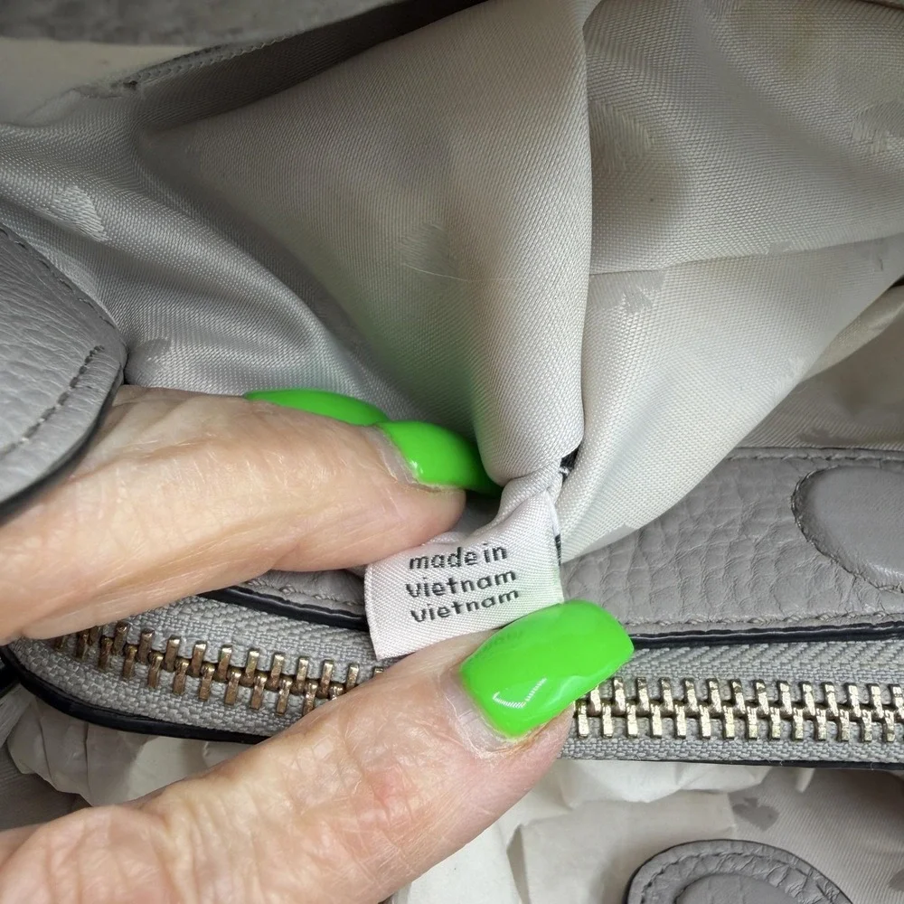 Kate Spade Purse Tote Bag Medium Gray Colorblock Leather Top Handle Handbag